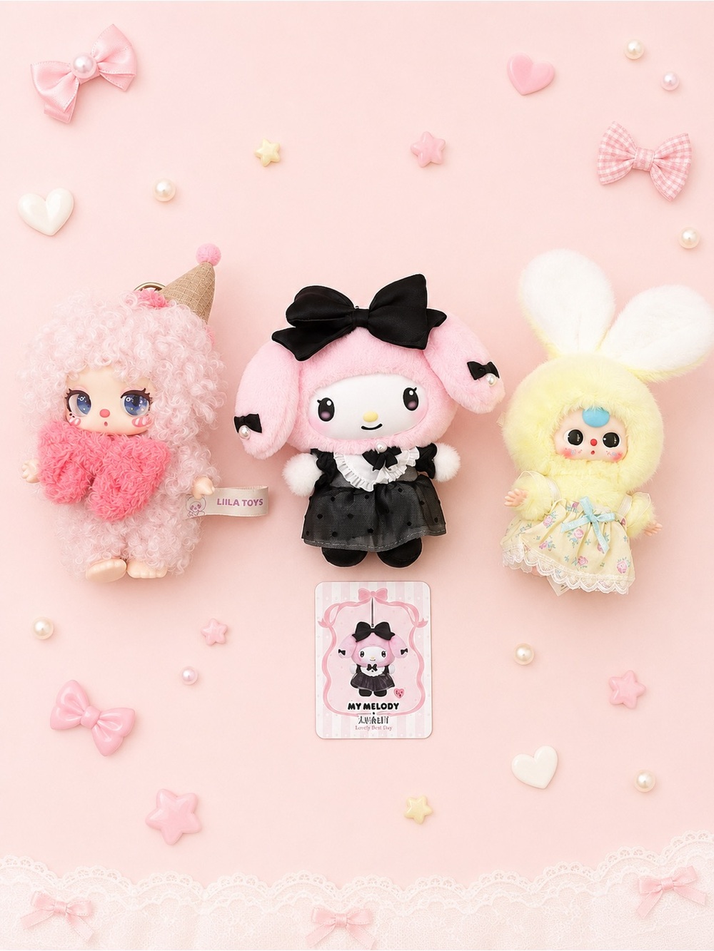 Plush Keychain Bundle – My Melody, Baby Three & Lila Toys